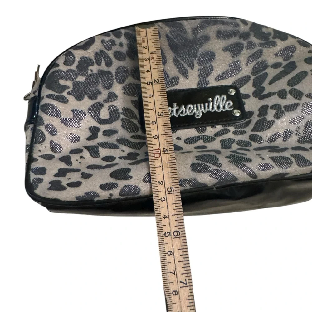 Betseyville by Betsey Johnson Grey Metallic Leopard‎ Print Cosmetic Zipper Bag